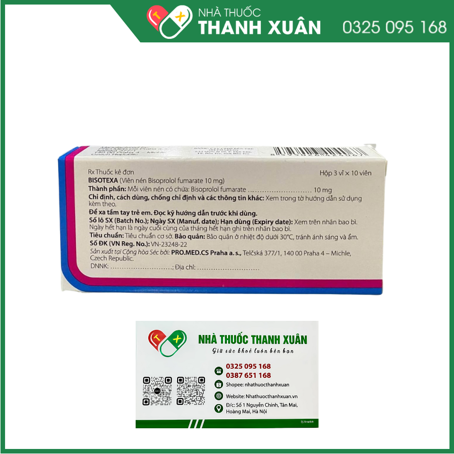 Bisotexa 10 mg điều trị tăng huyết áp, đau thắt ngực, suy tim mạn ổn định kèm suy giảm chức năng tâm thất trái